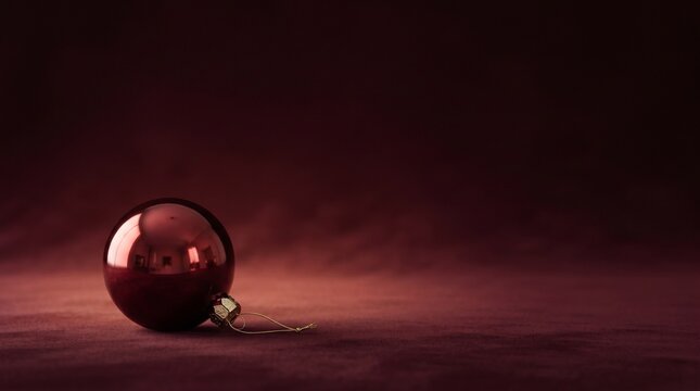 Red Christmas Bauble on Dark Burgundy Background.jpg
