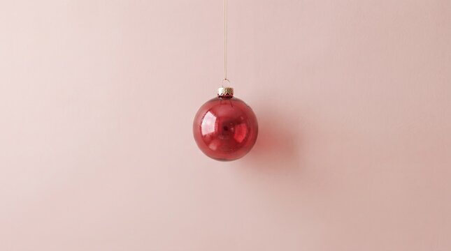 Hanging Red Christmas Ornament on Soft Pink Background.jpg