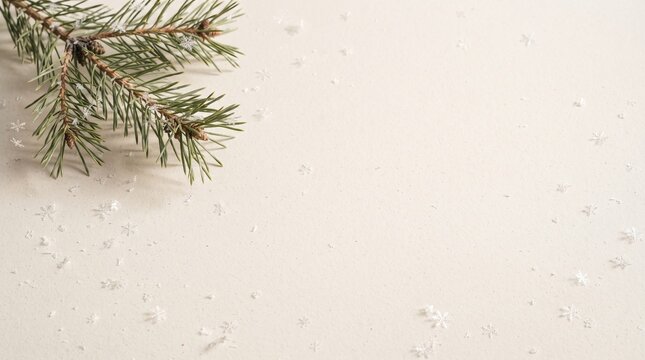 Evergreen Sprig on Cream Winter Background.jpg