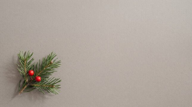 Pine Sprig with Red Berries on Neutral Background.jpg