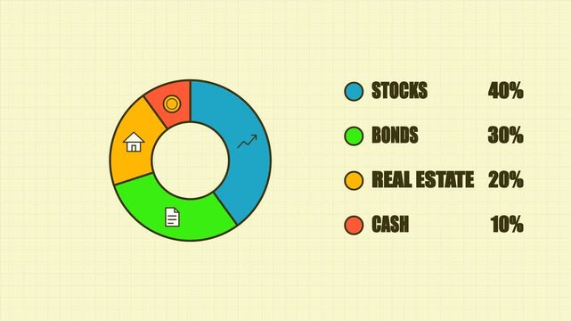 Professional Financial Investment Portfolio Diversification Chart Illustrating Asset Allocation Percentages for Wealth Management and Savings