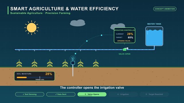 Conceptual illustration of a smart irrigation system for precision agriculture and sustainable water management in modern farming