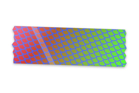 Rectangular adhesive tape strip with a colorful gradient fish scale pattern on a white background