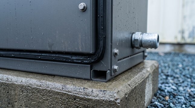 Weatherproof battery cabinet base after rain inspection