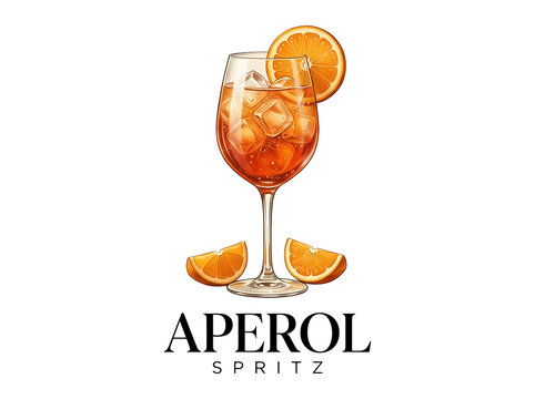 Aperol spritz cocktail in a wine glass with orange slices isolated on transparent background
