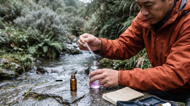 Field titration begins with reagent drops in stream water