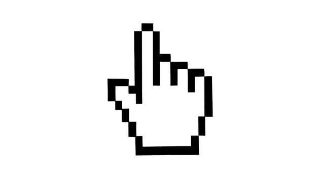 Pixelated black hand cursor pointer, isolated on transparent background