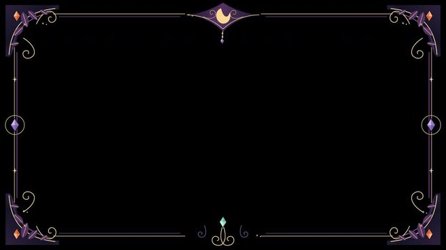 Gothic ornamental frame border with a crescent moon on black animation