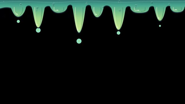 Green slime dripping from the top edge on a black background animation