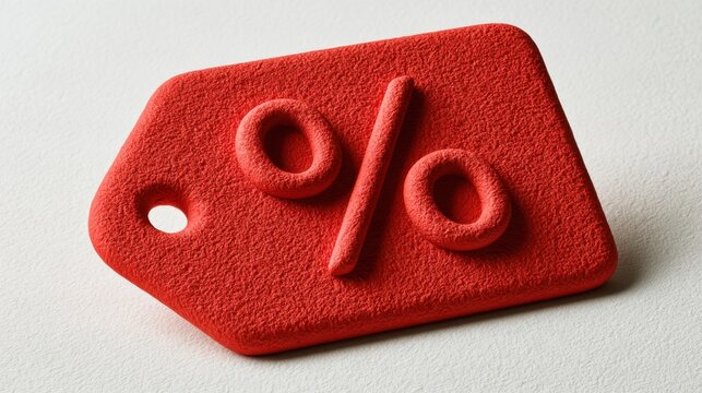 Red price tag with percentage symbol, discount concept, sale promotion, retail offer.