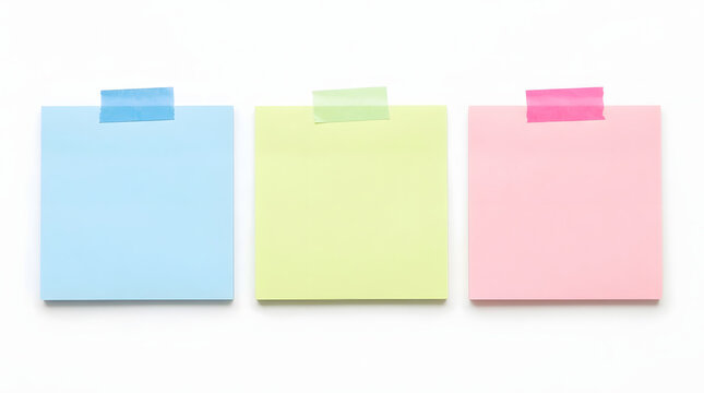 Three sticky notes isolated on white background