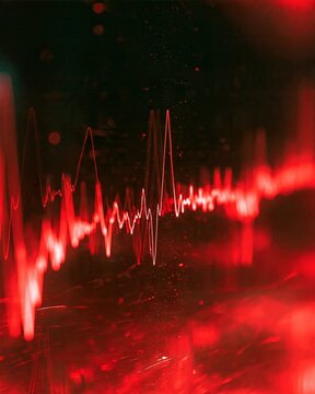 Red Cybersecurity Signal Waveform Reflected on Dark Glass