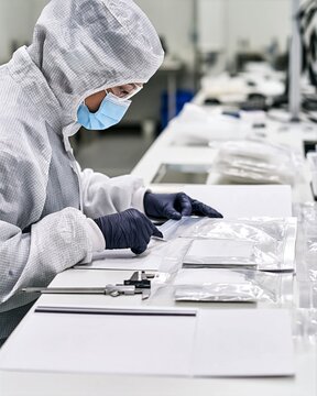 Cleanroom Quality Coordinator Organizing Sealed Material Samples