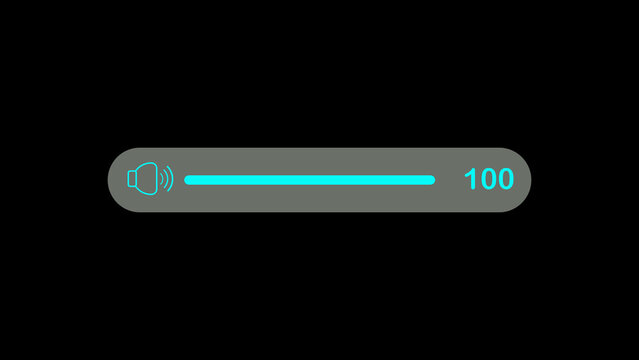 Modern audio volume control bar with cyan progress slider and speaker icon on grey background serves as user interface element for multimedia player applications.