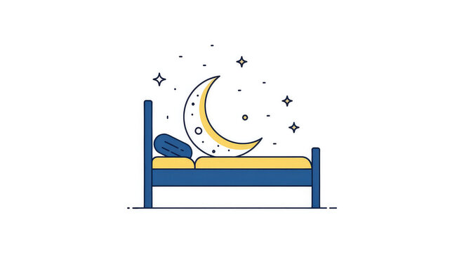 Child sleeping peacefully under crescent moon and stars on bed