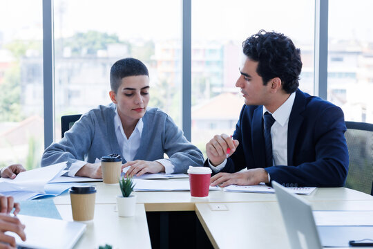 Successful happy workers Group of business people with Multiethnic workers with in company workers Group of asian business people and support Teamwork in the meeting room at modern office.