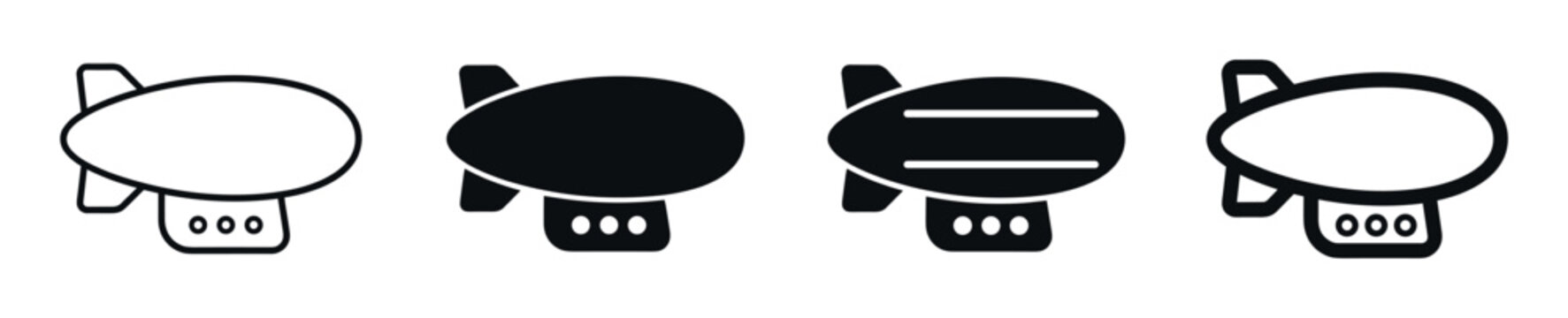 Airship blimp zeppelin icon vector symbol set featuring various minimal outline and silhouette flight transportation graphic styles for modern user interface and navigation design