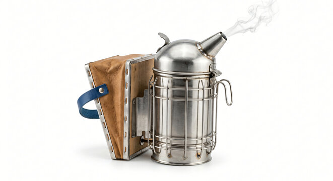 Beekeeping Smoker with Bellows Isolated on White Background, Apiary and Honey Production Equipment