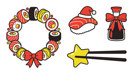 sushi christmas wreath chopsticks japanese animation motion loop footage holiday salmon nigiri maki rolls © Ustocker
