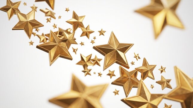 Golden stars sparkling and ascending on a white background, symbolizing success and recognition