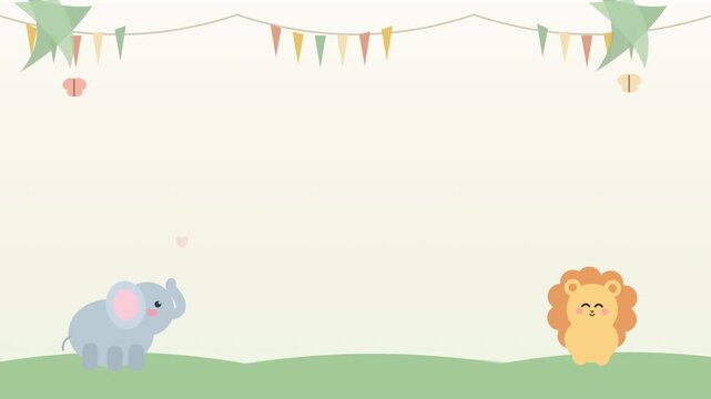 Cute cartoon elephants and lions nursery pattern with kites