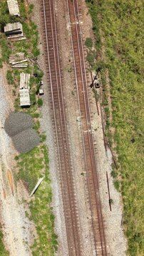 Aerial view of parallel railways