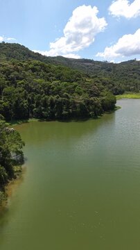 Scenic view of a tranquil lake surrounded by dense forest