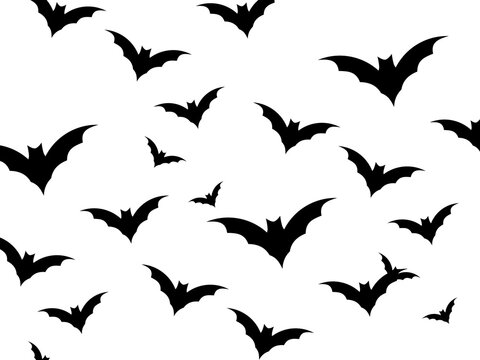 Seamless pattern of flying Halloween bat silhouettes
