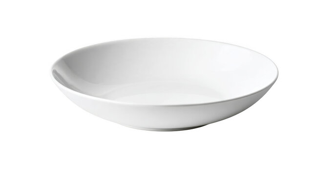 White ceramic plate empty round shallow dish for serving food meals and dining.