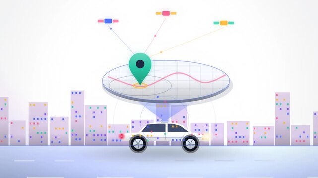 Colorful car GPS positioning detail view endless loop