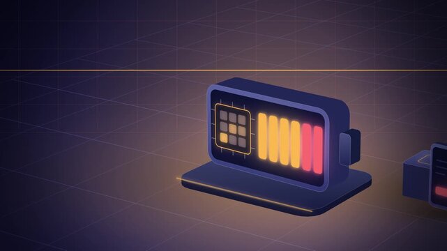 Amber low power AI chip with battery room scene endless loop animation