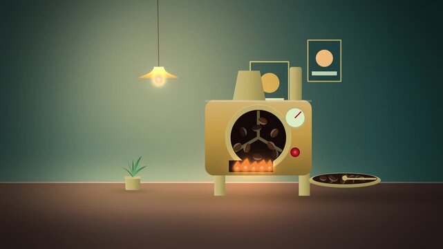 Teal coffee roaster machine centered view endless loop
