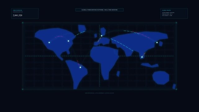 Digital world map motion graphic with global data connection lines network analytics
