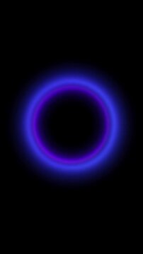 Glowing purple neon circle pulsating with luminous energy rings radiating outwards across pitch black background