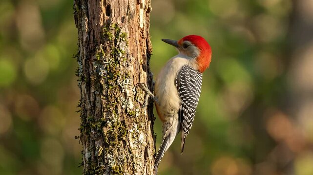 red bellied woodpecker close up in morning light at great smoky mountains national park video