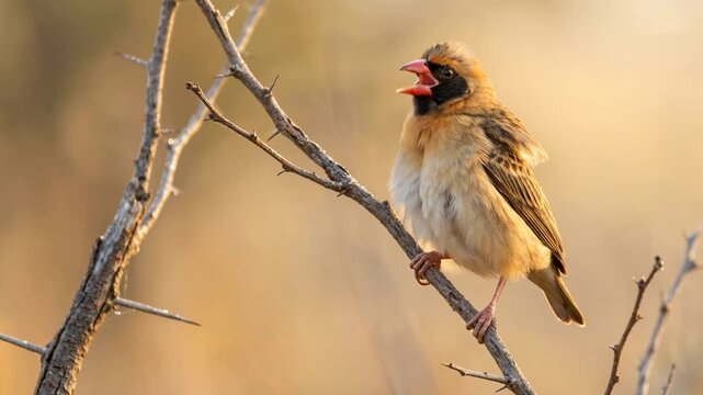 red billed quelea bird close up in morning light at serengeti national park video