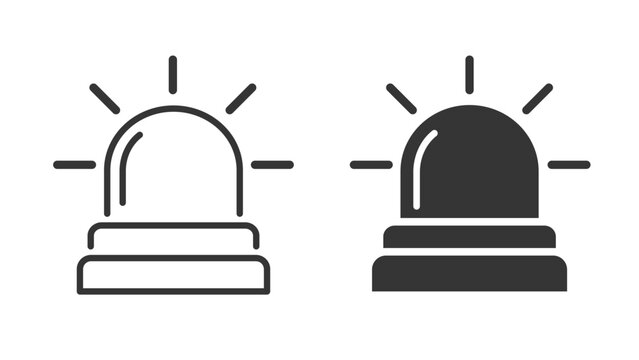 Emergency siren light icon set featuring flashing warning beacons and radiating signal lines in a playful doodle vector