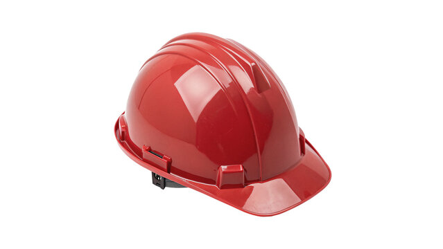 A classic red plastic construction worker safety hard hat isolated on transparent background