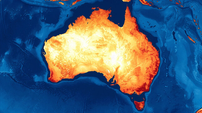 Thermal heat map of Australia from space showing extreme land surface temperatures