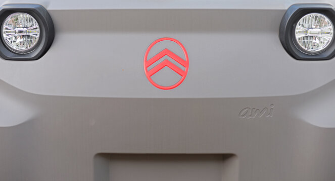 VARESE, ITALY &ndash; SEPTEMBER 21, 2026:  Front detail of the Citroen Ami, a very compact full electric French city moped car