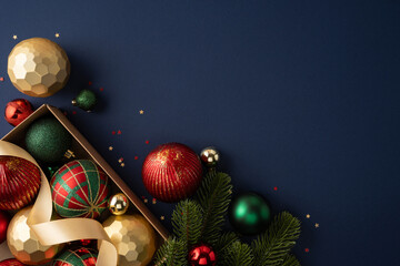 Blue decoration arranges Christmas ornaments for New Year greetings © ActionGP
