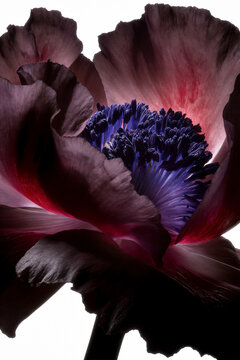 Pink flower macro with violet stamens and translucent petals