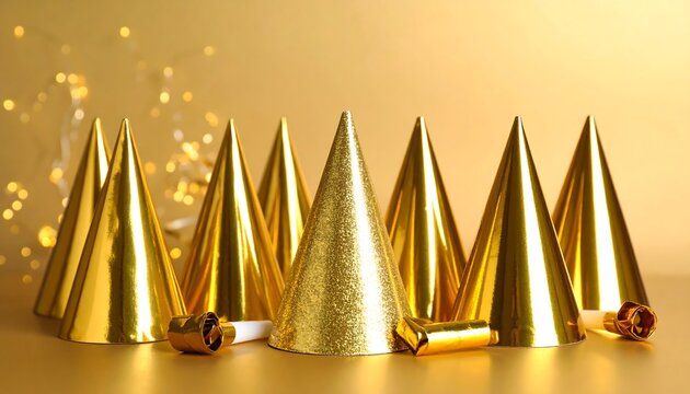 Golden Party Hats in celebration of the New Year and Celebration