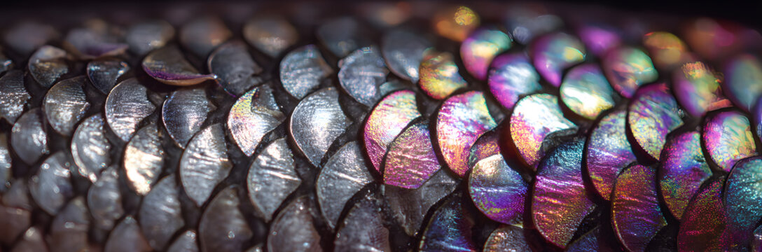 Fish scales texture background, sea bass skin close up, macro shot of silver labrax scale
