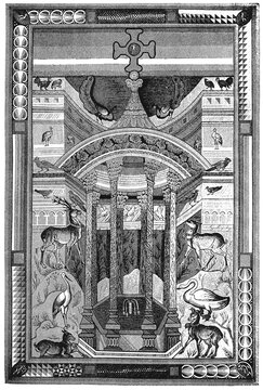 Gospel Book, Evangelion or Book of the Gospels, Mystical Source, miniature in a Gospel Book of Charlemagne, end of the 8th century, Paris France, digitally restored reproduction of a 19th century original, exact original date not known