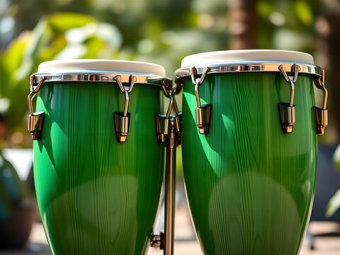 a pair of green bongo drums