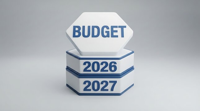 Budget planning concept with stacked blocks showing future years two thousand twenty six and twenty seven