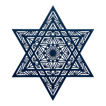 Intricate geometric Star of David design in deep blue, symbolizing Jewish heritage and Hanukkah celebrations PNG Isolated on transparent background