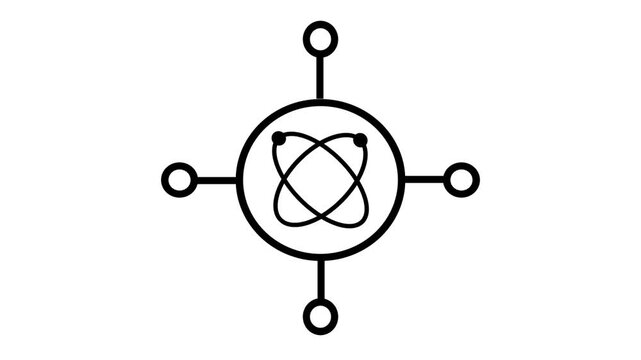 Network technology atomic structure node icon animation on white background, seamless loop.