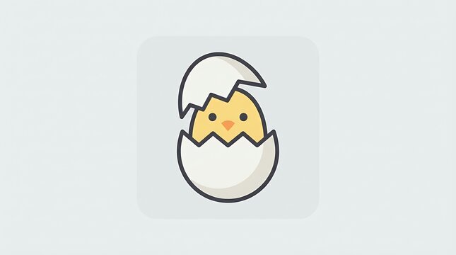 minimalist graphic symbol featuring a cute emerging baby bird hatching from its eggshell designed for modern branding and tech applications design hatching chick style tech stock minimal